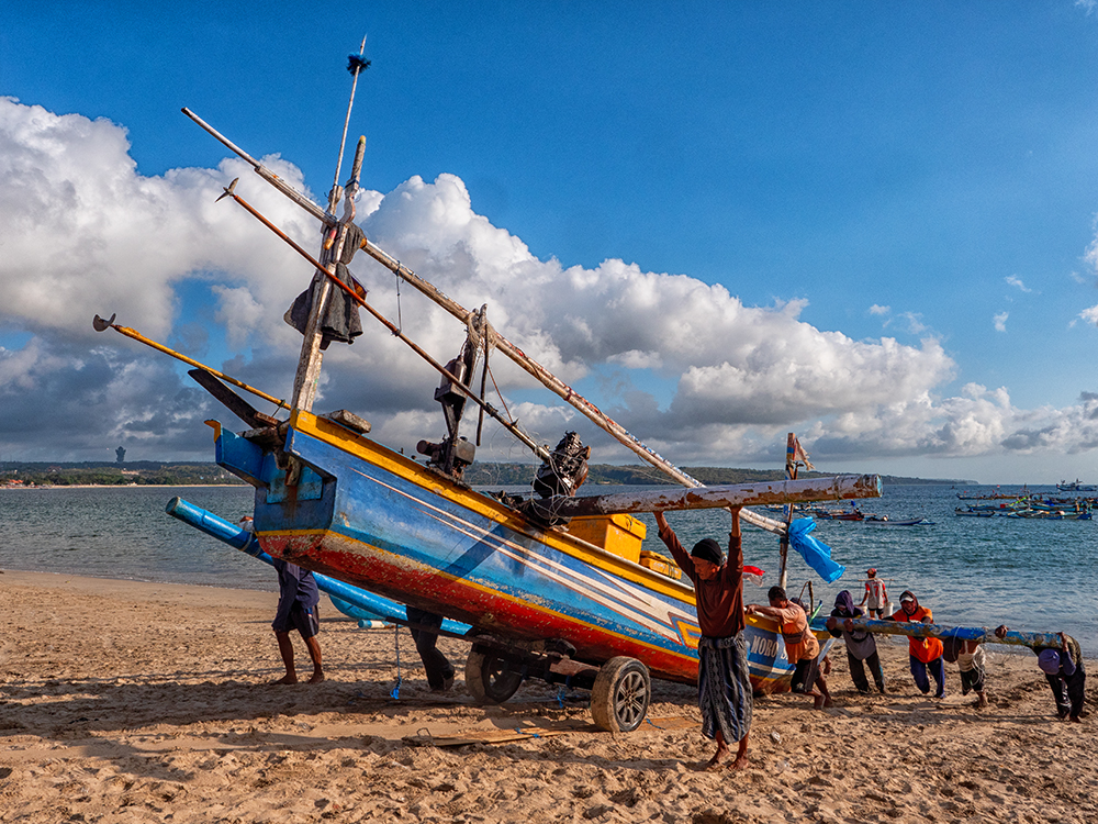 Hauling The Boat Back, Bali by George Pearson
