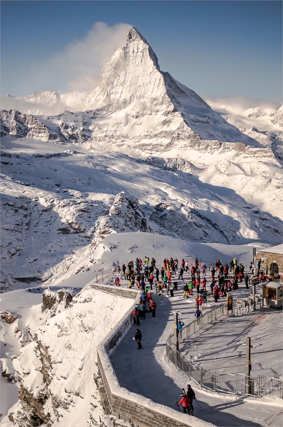 Mighty Matterhorn And Skiers At Gornergrat Zermatt Switzerland