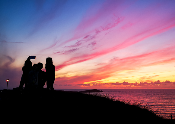 Family Selfie In Newquay Red Skies