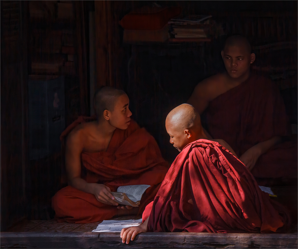 Learning The Dharma In The Monastery At Danubyu, Myanmar by Sue Lambert