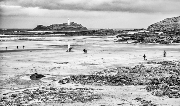 Godrevey Beach And Lighthouse, Cornwall