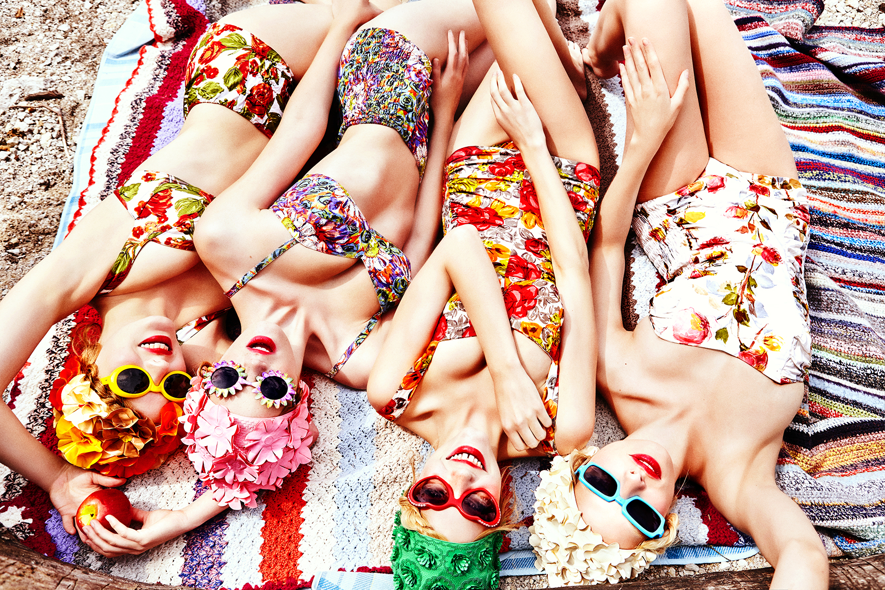 women sunbathing in vintage swimwear