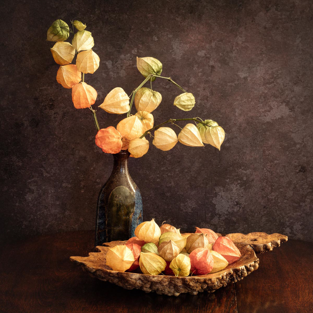 Chinese lanterns and wooden bowl by Sheila Farries LRPS