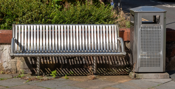 A stainless steel bench
