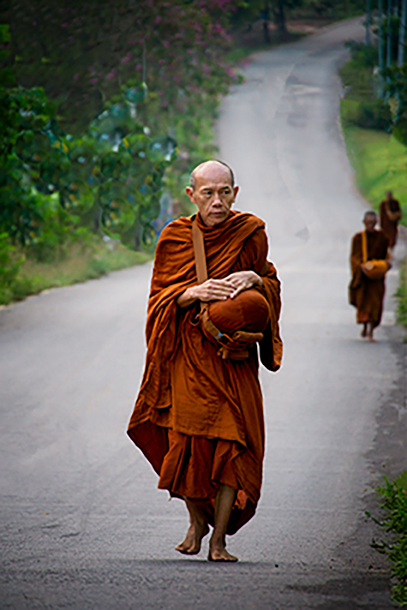 Buddhist Monk With Alms Bowl, Thailand Dave Agnelli