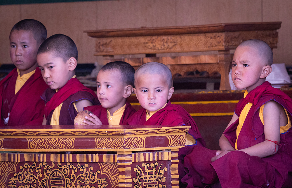 Boy Monks Attending The Visit Of A High Lama Lamayuru Ladakh, India by Michael Bamford