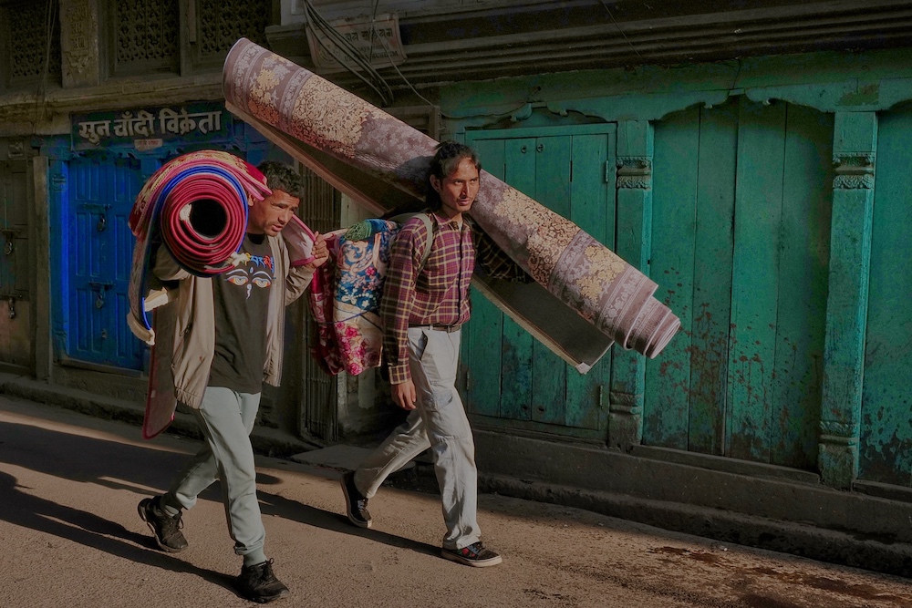 Carpet Men In The Early Morning, Kathmandu, Nepal by Kaikong Wong