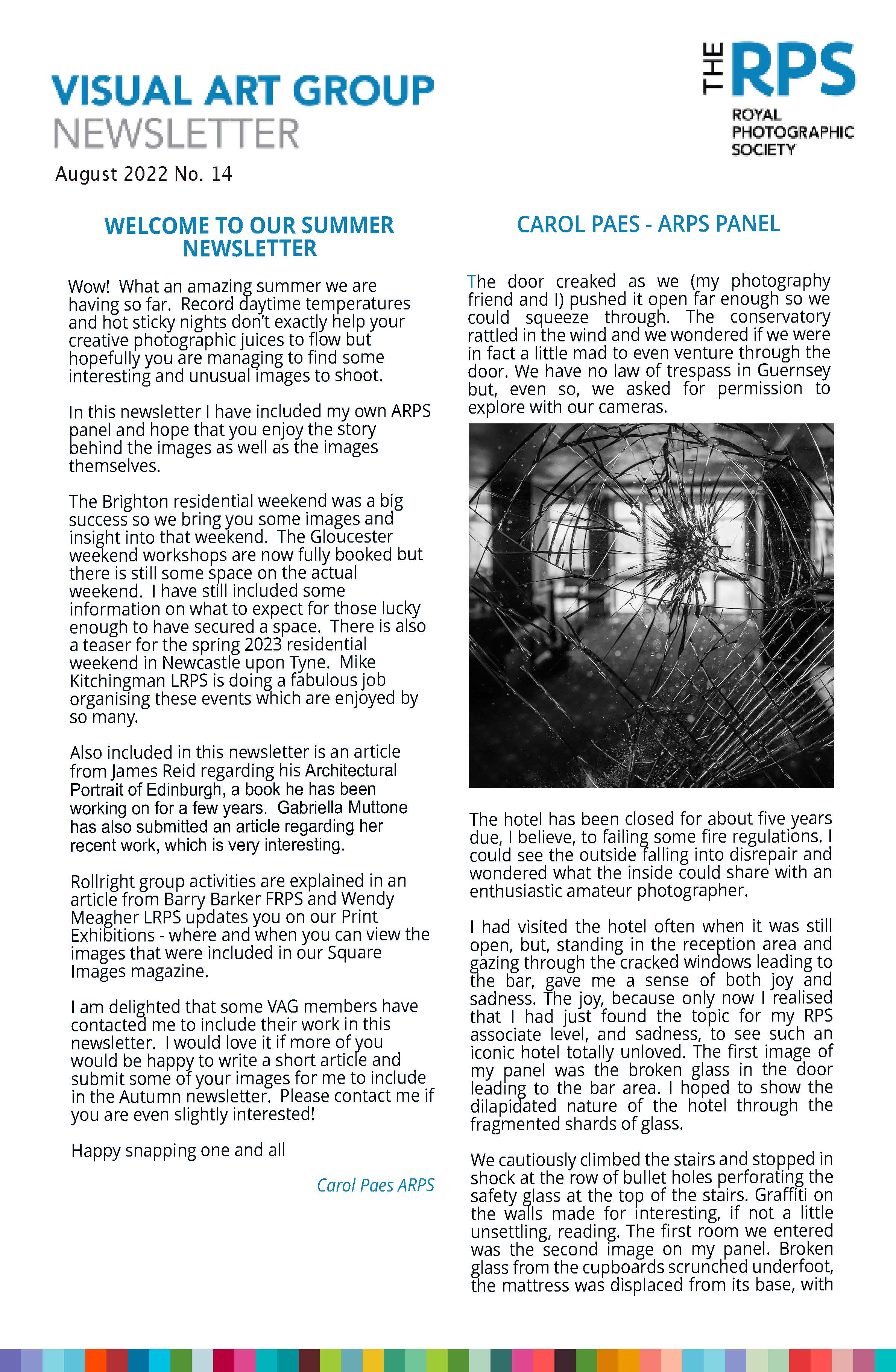 Visual Art Group Newsletter 14 August 2022