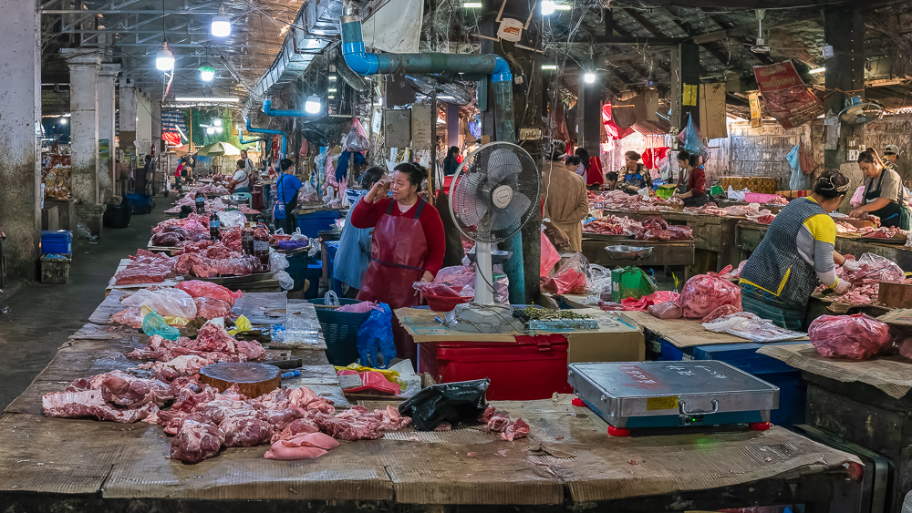The Meat Counter, Luang Prabang Market, Laos by Lachlan French