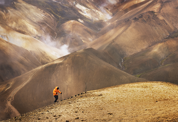 LONE WALKER AT KERLINGAFJOIL, ICELAND